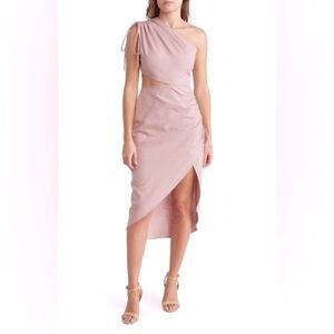 Bonheur D’Amour One Shoulder Tie Asymmetrical Cutout Linen Blend Dress size Med